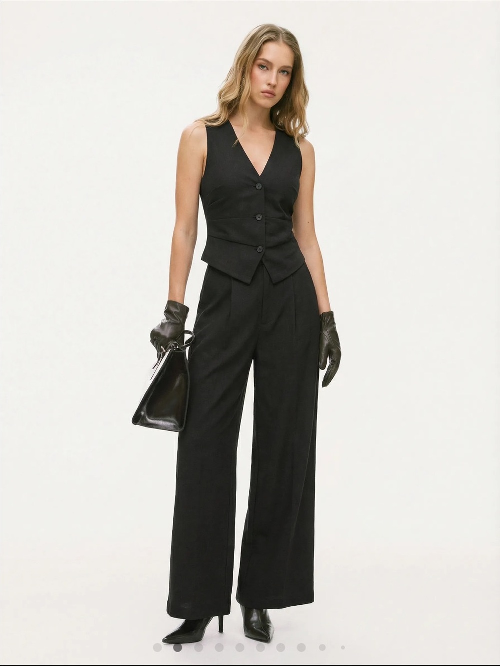 Cider Black Tailored Vest Jumpsuit with Wide-Leg Trousers